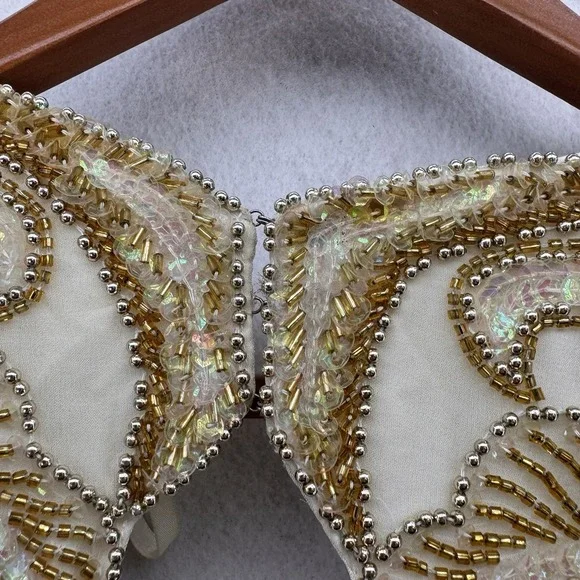 Vintage 1980s Silk Beaded Art Deco Maxi Gown Formal Evening Dress Size M - Picture 10 of 11